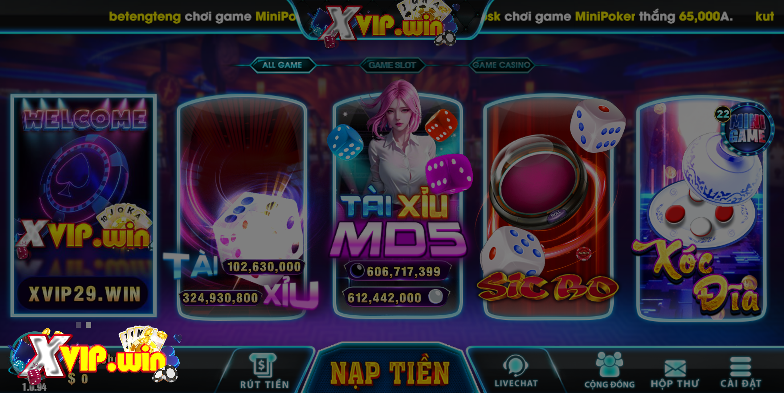 giao diện xvipwin